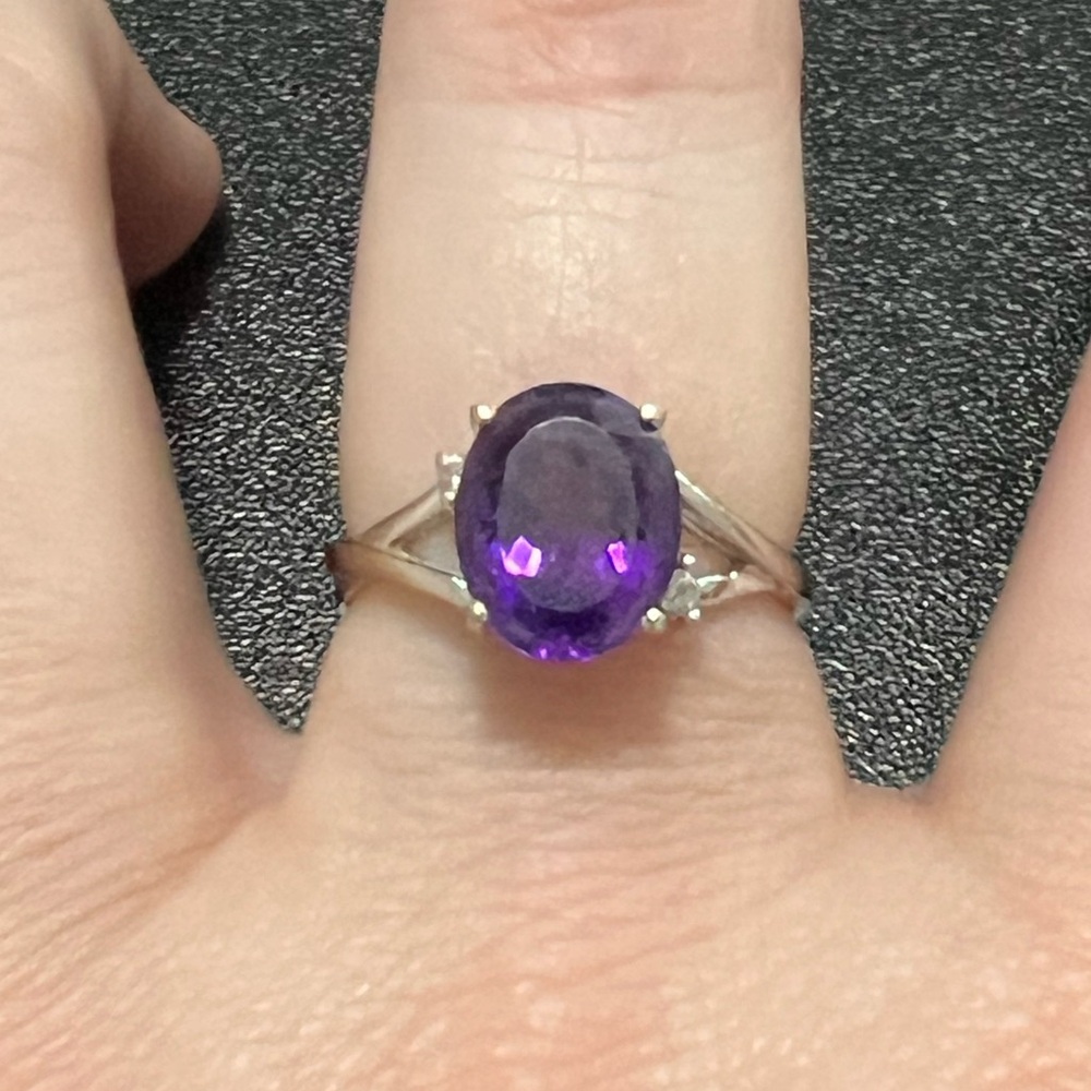 Purple Amethyst and Diamond White Gold Ring